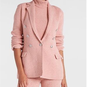 Express Pink Double-Breasted Rhinestone Button Blazer Jacket Size M